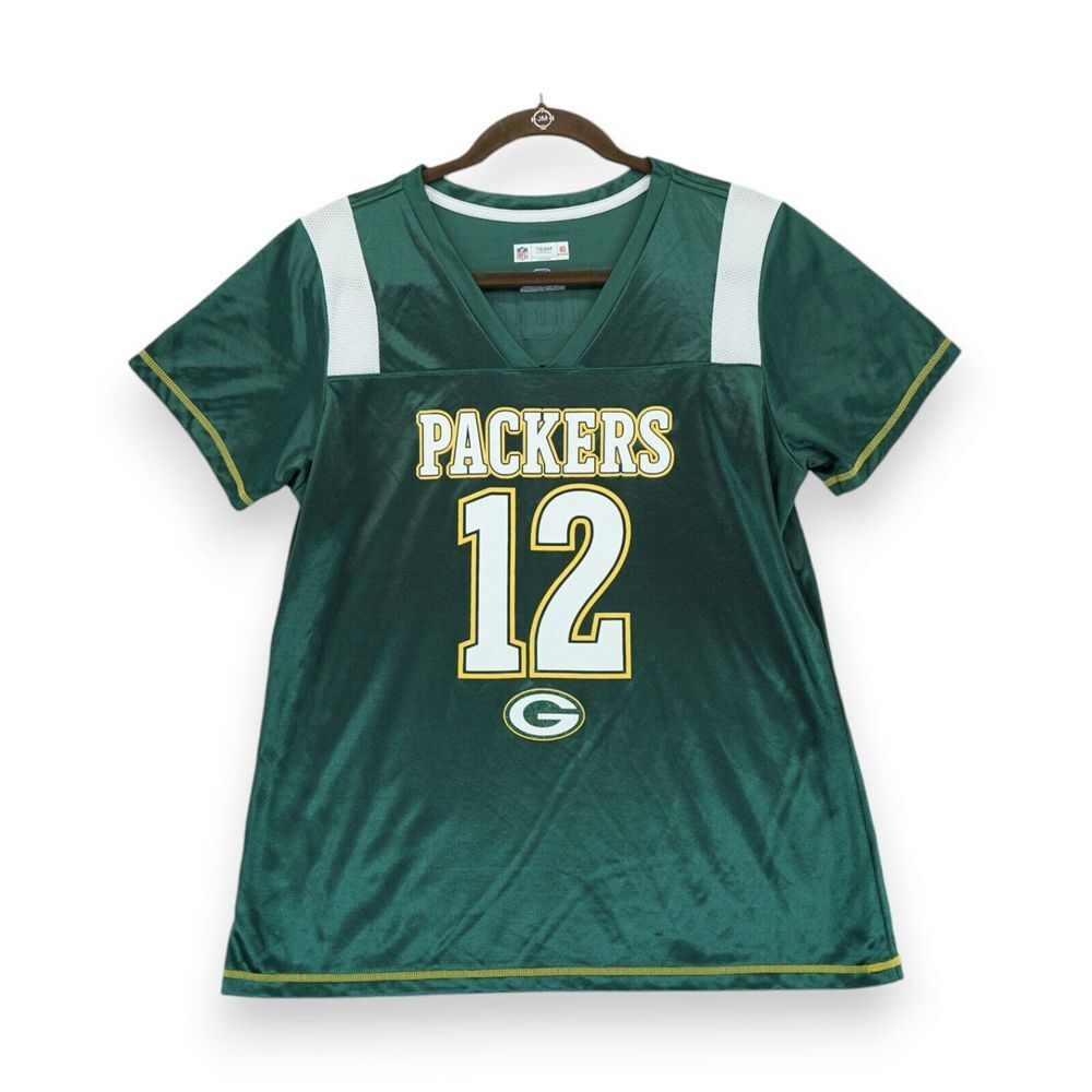 NFL Women's Shirt PACKERS Aaron Rodgers #12 Jersey ~ Short Sleeve V-Neck Size L